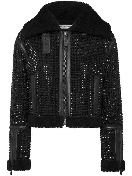  Philipp Plein Crystal Shearling Jacket - Black 