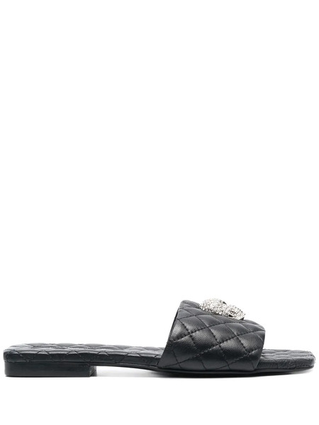  Philipp Plein Crystal-skull Matelassé Slides - Black 