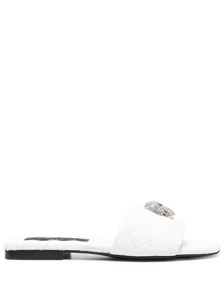  Philipp Plein Crystal-skull Matelassé Slides - White 