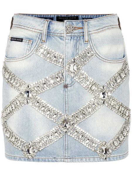  Philipp Plein Denim Brooch Mini-skirt - Blue 