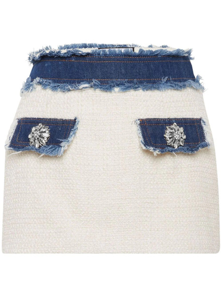  Philipp Plein Denim-trimmed Tweed Miniskirt - White 