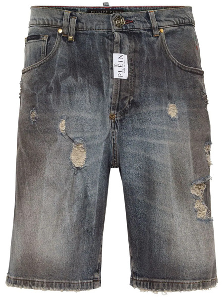  Philipp Plein Distressed-effect Denim Shorts - Grey 