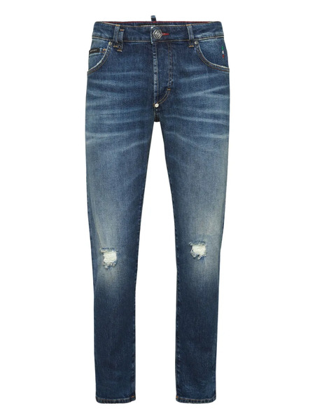  Philipp Plein Distressed Logo-plaque Jeans - Blue 