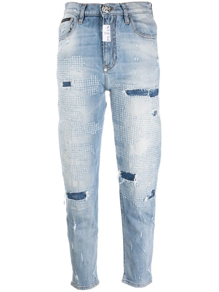  Philipp Plein Distressed Mom Jeans - Blue 