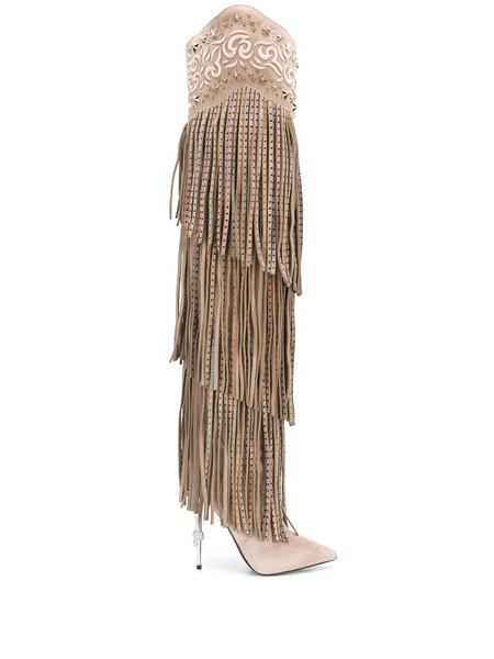  Philipp Plein Embellished Fringed Boots - Neutrals 