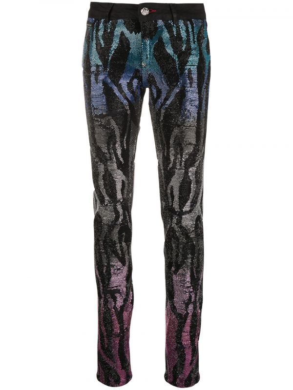  Philipp Plein Embellished Zebra Pattern Jeggings - Black 