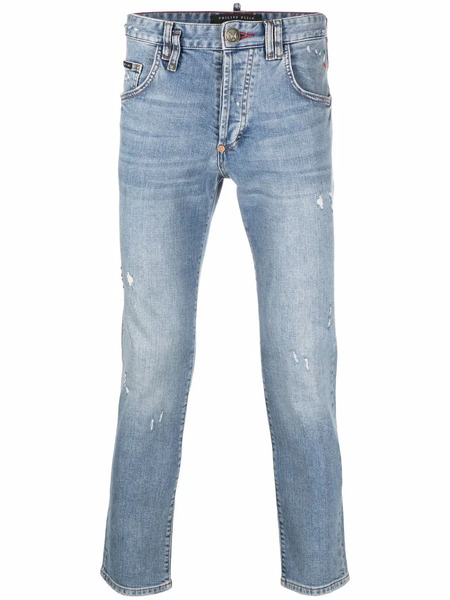  Philipp Plein Embroidered-logo Slim-fit Jeans - Blue 