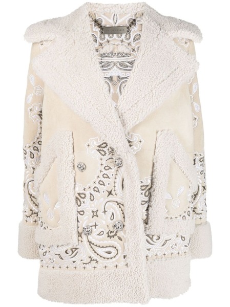  Philipp Plein Embroidered-paisley Shearling Coat - Neutrals 