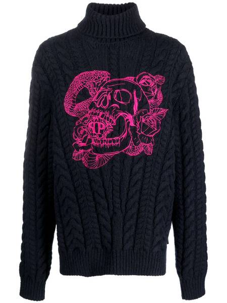  Philipp Plein Embroidered-skull Roll-neck Jumper - Blue 
