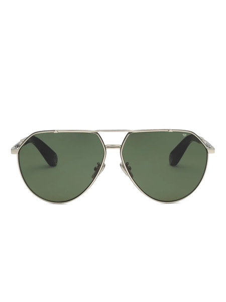  Philipp Plein Eyewear Double-bridge Pilot-frame Sunglasses - Silver 