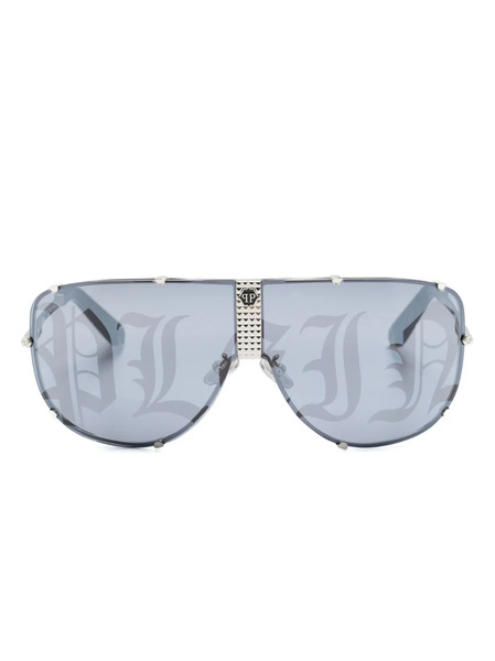  Philipp Plein Eyewear Logo-print Shield-frame Sunglasses - Silver 