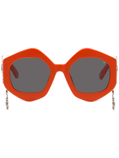  Philipp Plein Eyewear Skull-charm Hexagon-frame Sunglasses - Orange 