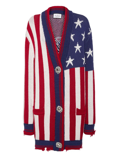  Philipp Plein Flag-intarsia Cardigan - Red 