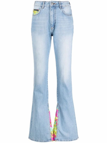  Philipp Plein Floral Insert Flared Jeans - Blue 