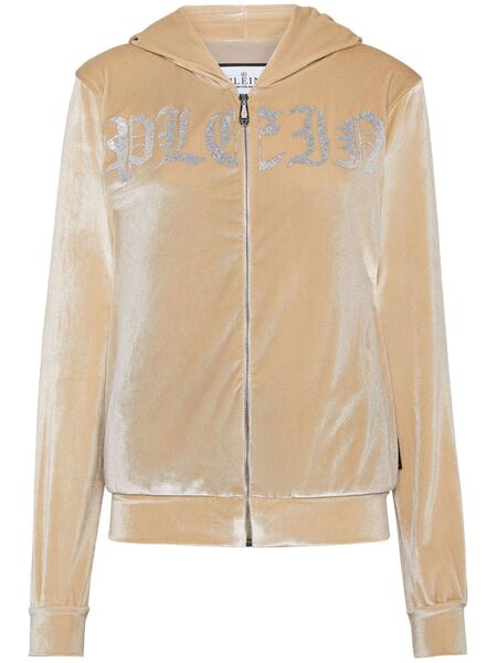  Philipp Plein Gothic Plein Velour Hoodie - Neutrals 
