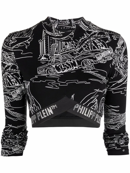  Philipp Plein Graphic Logo Jogging Top - Black 