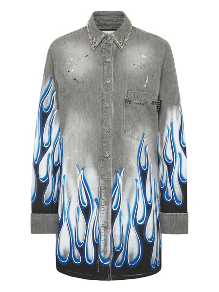  Philipp Plein Graphic-print Denim Shirt - Grey 