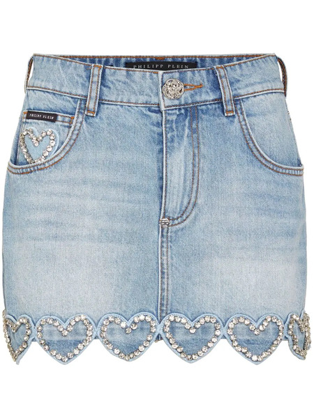  Philipp Plein Heart-embellished Denim Skirt - Blue 