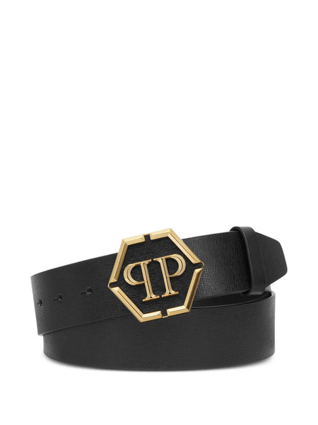  Philipp Plein Hexagon-buckle Leather Belt - 0293 Black/lightgold 