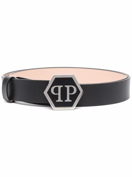  Philipp Plein Hexagon Leather Belt - Black 