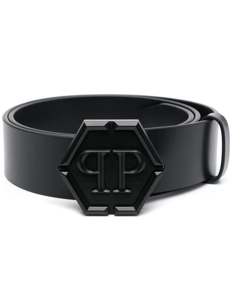  Philipp Plein Hexagon Leather Belt - Black 