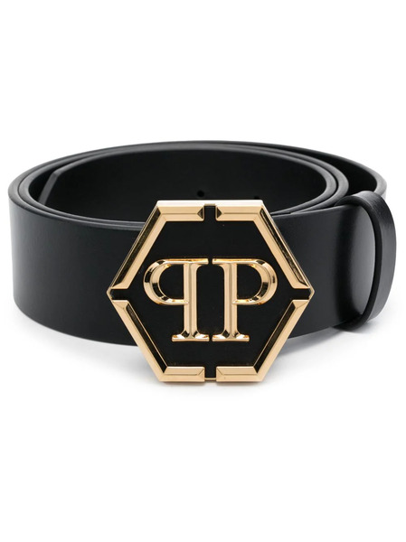  Philipp Plein Hexagon Leather Belt - Black 