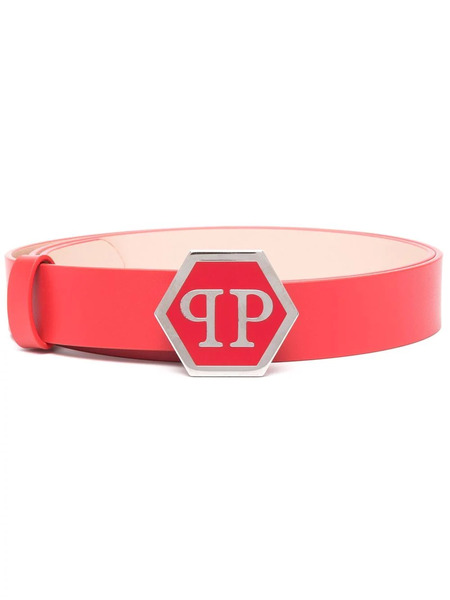  Philipp Plein Hexagon Leather Belt - Red 
