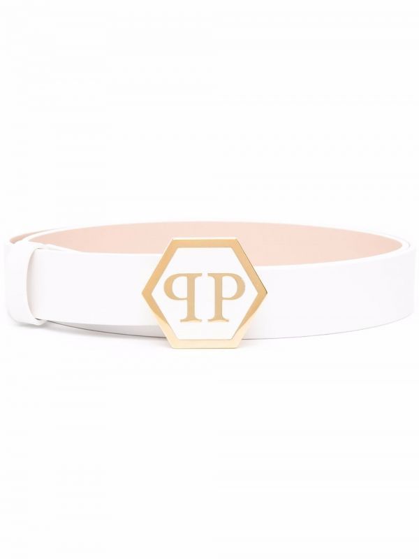  Philipp Plein Hexagon Leather Belt - White 