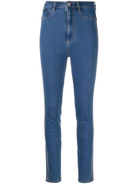  Philipp Plein High Waist Crystal Jeggings - Blue 