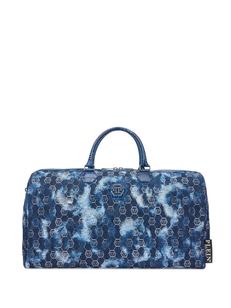  Philipp Plein Jacquard Monogram Crocodile Duffle Bag - Blue 