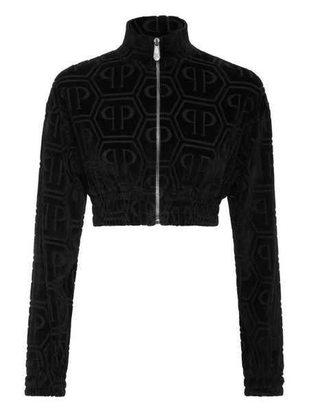  Philipp Plein Jacquard-monogram Cropped Tracksuit Jacket - Black 