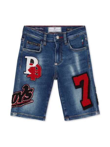  Philipp Plein Junior Appliquéd Denim Shorts - Blue 