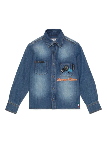  Philipp Plein Junior Cars Racing Denim Shirt - Blue 