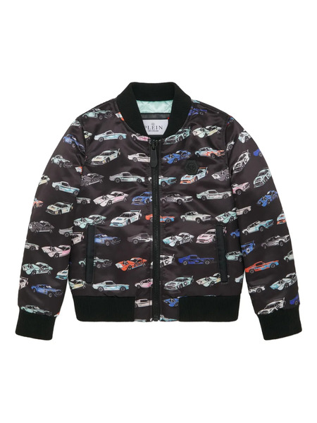  Philipp Plein Junior Cars Racing Satin Bomber Jacket - Black 