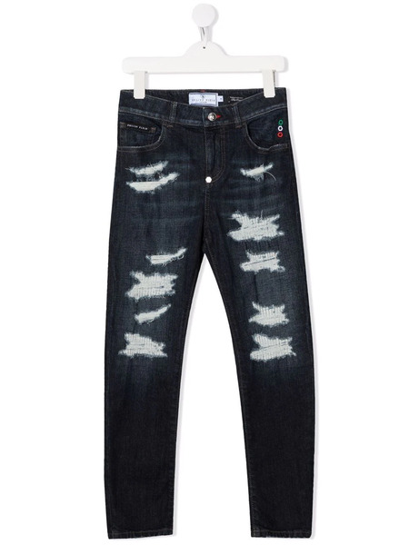  Philipp Plein Junior Distressed Slim-cut Jeans - Blue 