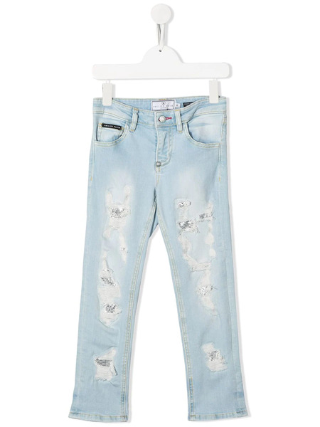  Philipp Plein Junior Distressed Straight-leg Jeans - Blue 