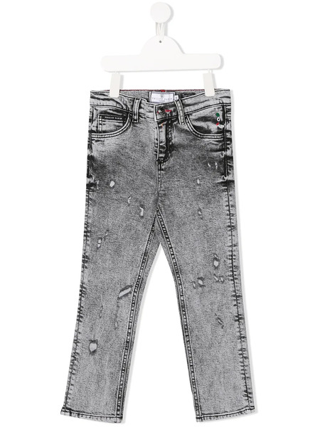 Philipp Plein Junior Distressed Straight-leg Jeans - Grey 