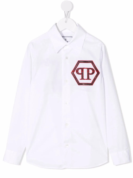  Philipp Plein Junior Embroidered Logo Long-sleeve Shirt - White 