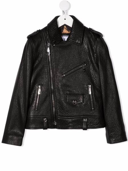  Philipp Plein Junior Iconic Plein Biker Jacket - Black 