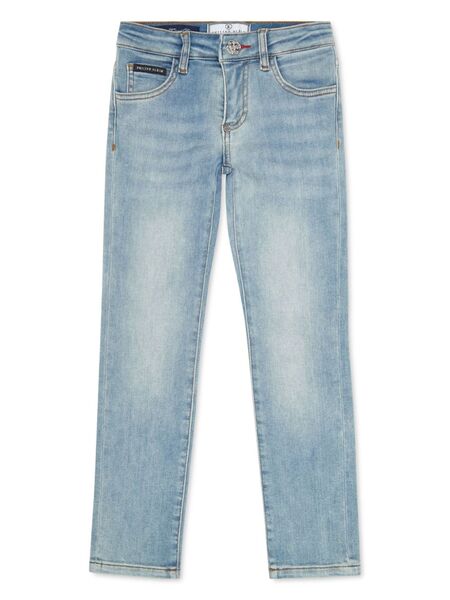  Philipp Plein Junior Logo-patch Five-pocket Straight-leg Jeans - Blue 