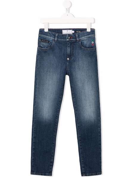  Philipp Plein Junior Logo-patch Slim-cut Jeans - Blue 