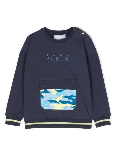  Philipp Plein Junior Logo-print Crew-neck Sweatshirt - Blue 
