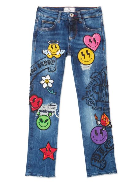  Philipp Plein Junior Loose-fit Smile Trousers - Blue 