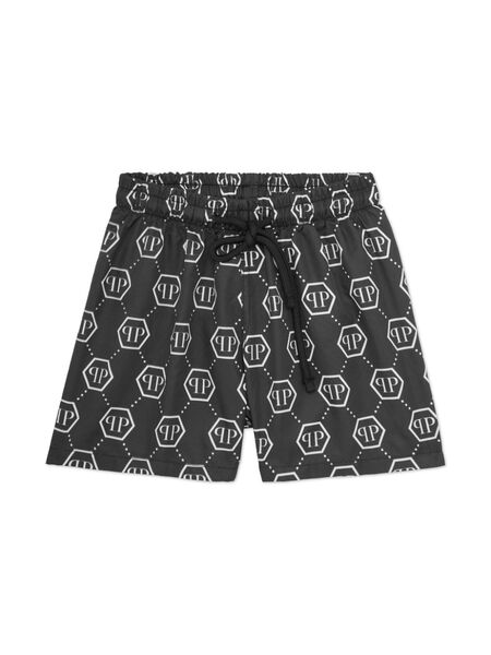  Philipp Plein Junior Monogram-print Swim Shorts - Black 