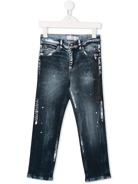  Philipp Plein Junior Paint Splatter Jeans - Blue 