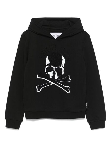  Philipp Plein Junior Rhinestone-logo Hoodie - Black 