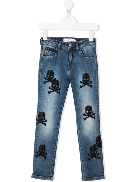  Philipp Plein Junior Skull-embroidered Regular-fit Jeans - Blue 