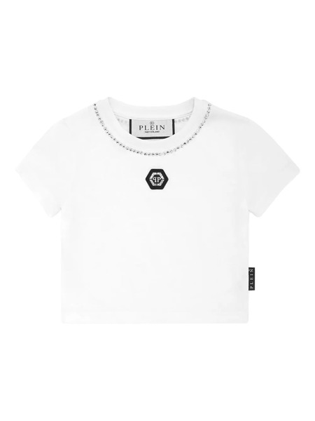  Philipp Plein Junior Strass Cropped T-shirt - White 