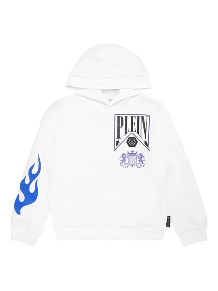  Philipp Plein Junior Strass Flame Racing Hoodie - White 