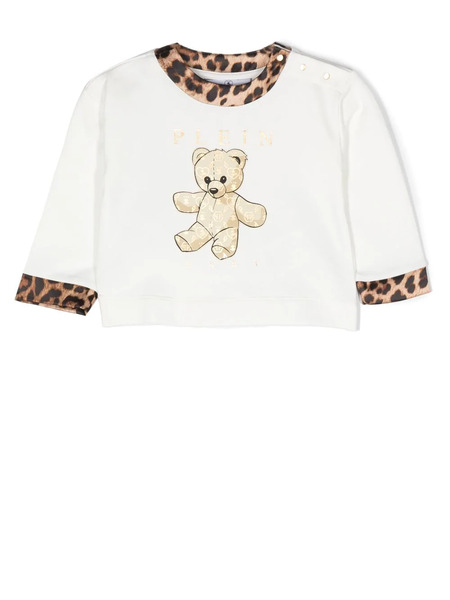  Philipp Plein Junior Teddy Bear-print Leopard-trim Top - White 